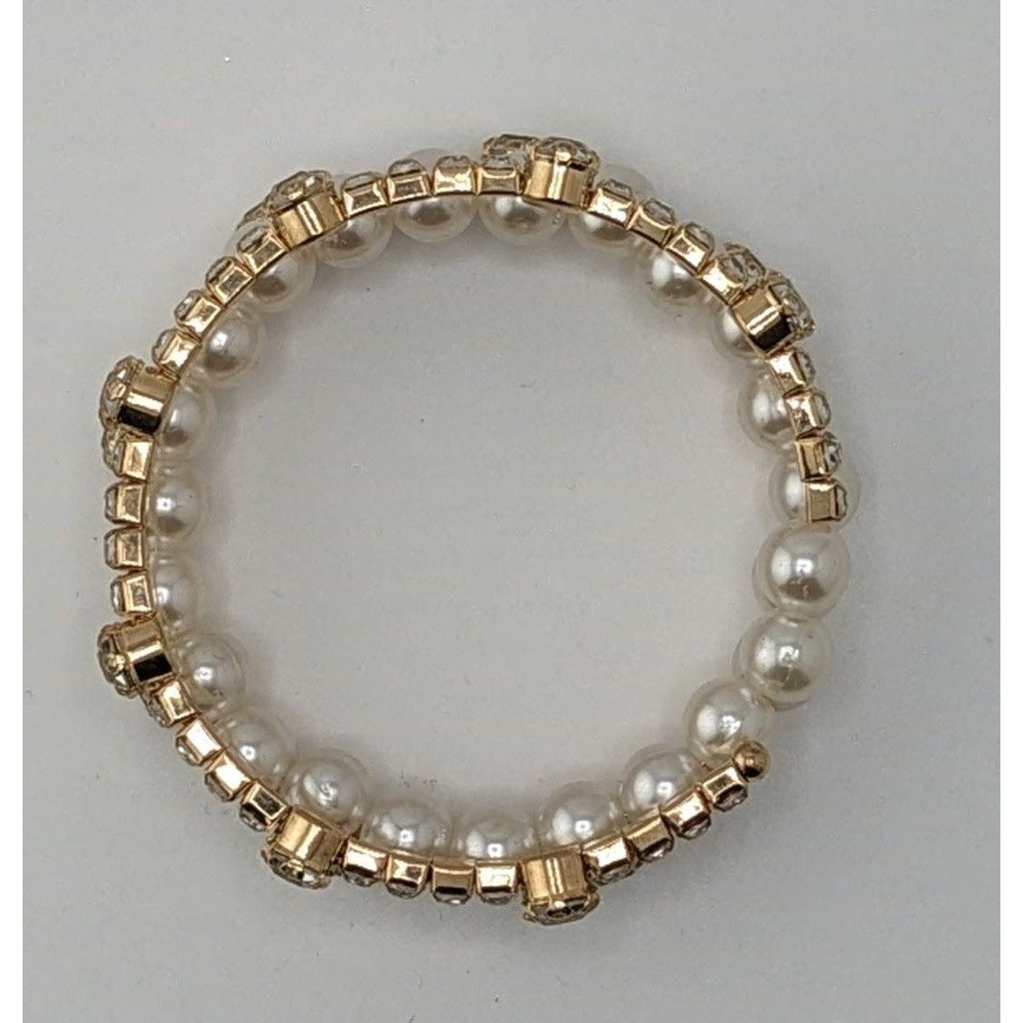 Other Elegant Gold Tone & Faux Pearl Coil Bracelet With Rhinestone Size ONE SIZE - 4 Thumbnail