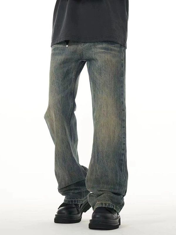 Jean Men's straight loose flared washed distressed blue jeans Size US 32 / EU 48 - 2 Thumbnail