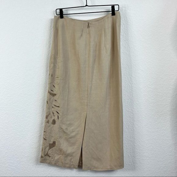 Kenzo KENZO Linen Floral Cut Out Embroidered Midi Pencil Skirt Size 30" / US 8 / IT 44 - 4 Thumbnail
