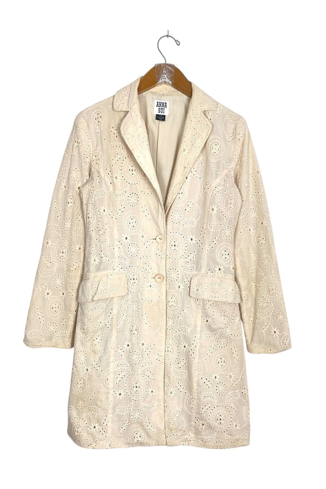 Anna Sui Rare‼️ Vintage Anna Sui Ivory Eyelet Jacket Size S / US 4 / IT 40 - 1 Thumbnail