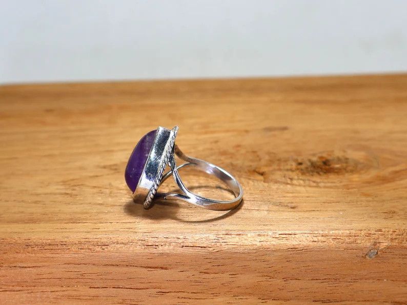 Handmade Amethyst Ring, Handmade 925 Sterling Silver Promise Ring Size ONE SIZE - 7 Thumbnail