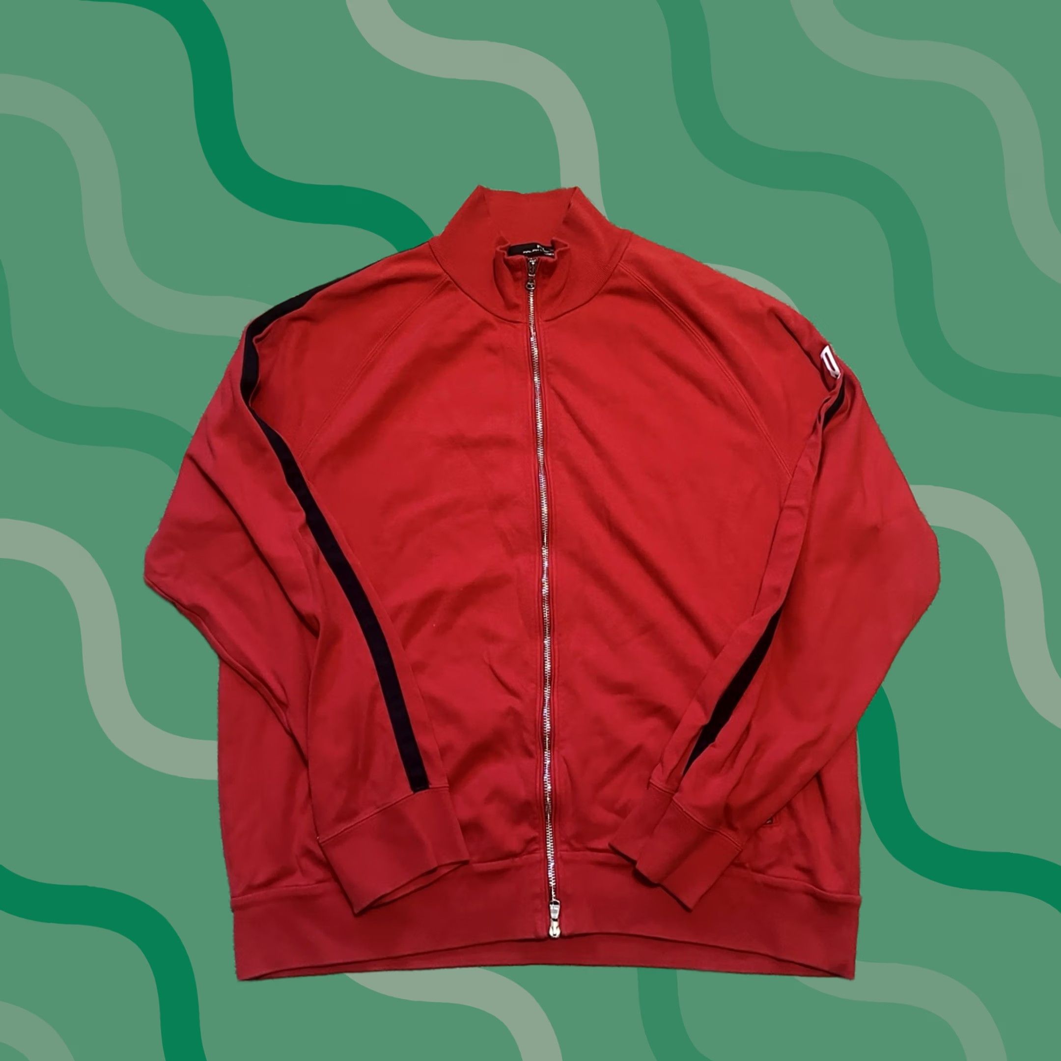 Vintagerlx Ralph Lauren Sweater Mens 1XL Full Zip Preppy Golf Striped Lightweight Red, Men's