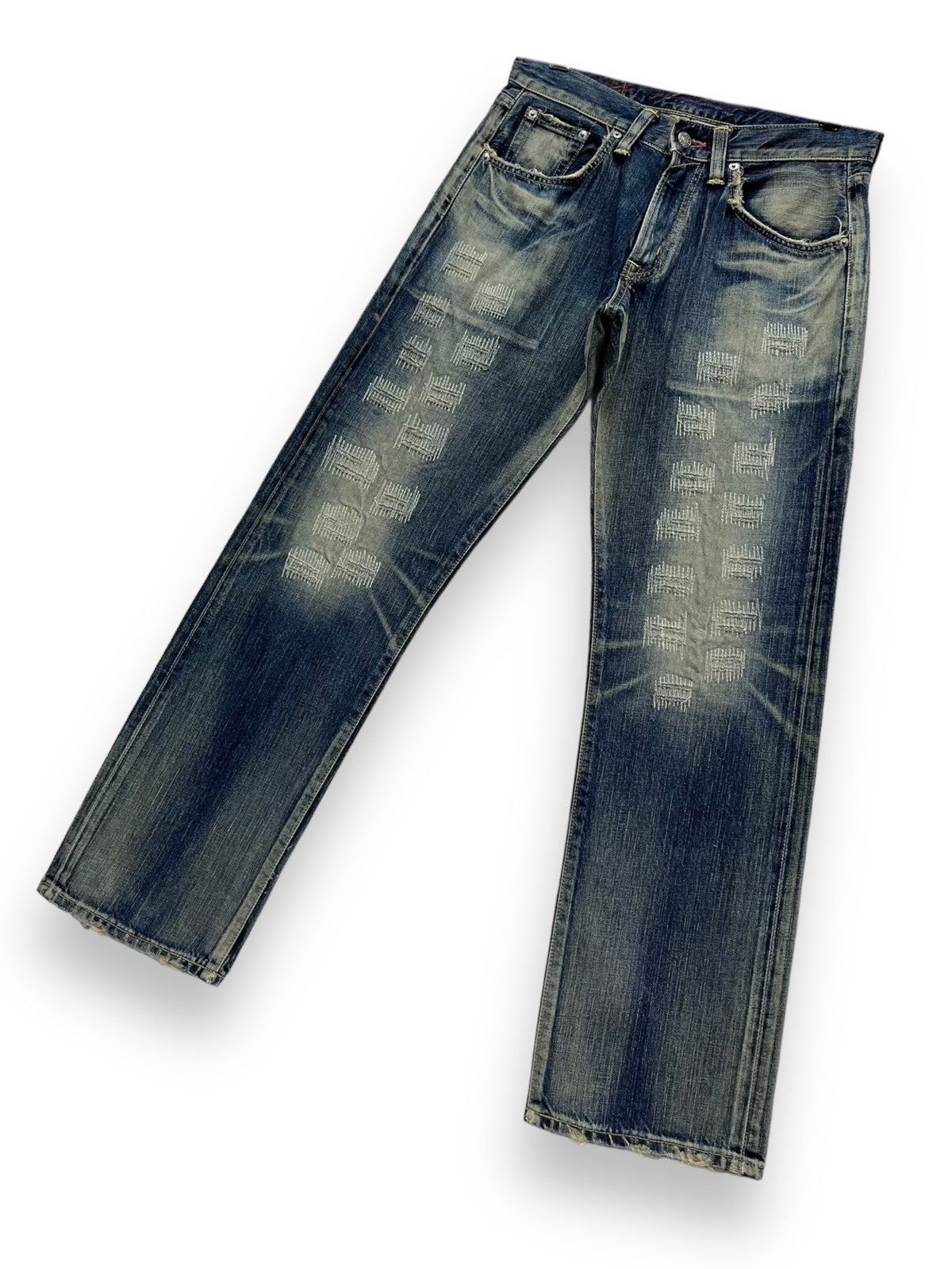 Edwin FYE🔥Vintage EDWIN 504 Japan Grunge ZigZag Distressed Denim Size US 30 / EU 46 - 6 Thumbnail