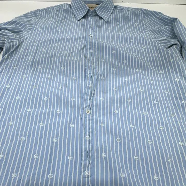 Gucci Gucci Blue Striped Cotton Shirt for Men-2507 Size US M / EU 48-50 / 2 - 3 Thumbnail