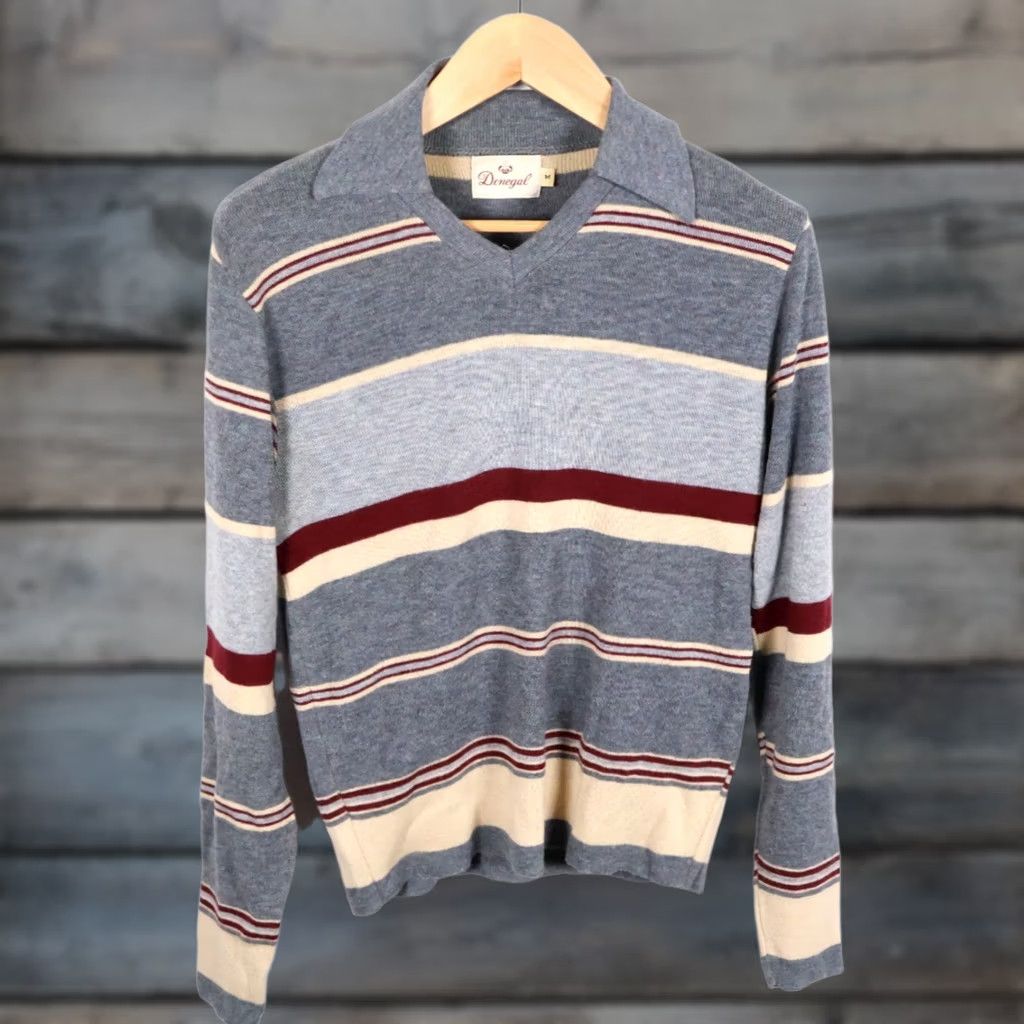 Vintage VINTAGE Donegal Sweater Mens S Gray 70s Men Tag Cream Striped Thin Acrylic Size US S / EU 44-46 / 1 - 1 Thumbnail