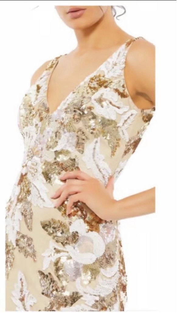 Mac Duggal Women's Mac Duggal Gold & White Sequin Dress Size 14 Size XL / US 12-14 / IT 48-50 - 1 Thumbnail