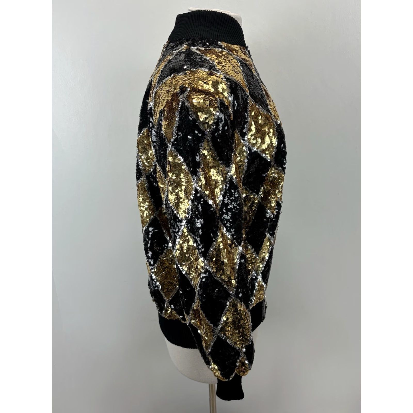 Vintage VINTAGE Laurence Kazar Bomber Jacket Women Small Black Gold Sequin 80s Glam Rock Readouts Size S / US 4 / IT 40 - 4 Thumbnail