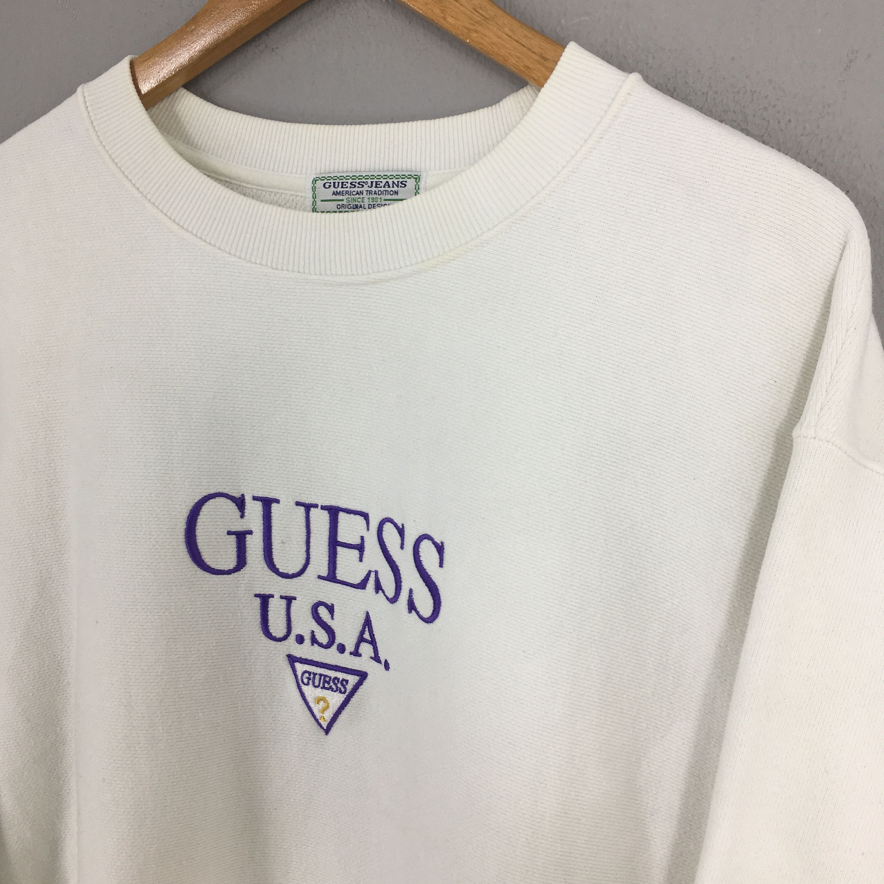 Guess × Vintage Vintage 1990's Guess Jeans White Sweatshirt Medium Size US M / EU 48-50 / 2 - 3 Thumbnail