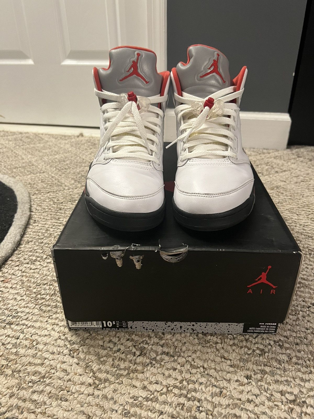 Pre-owned Jordan Nike Air Jordan 5 Retro Fire Red Shoes In White