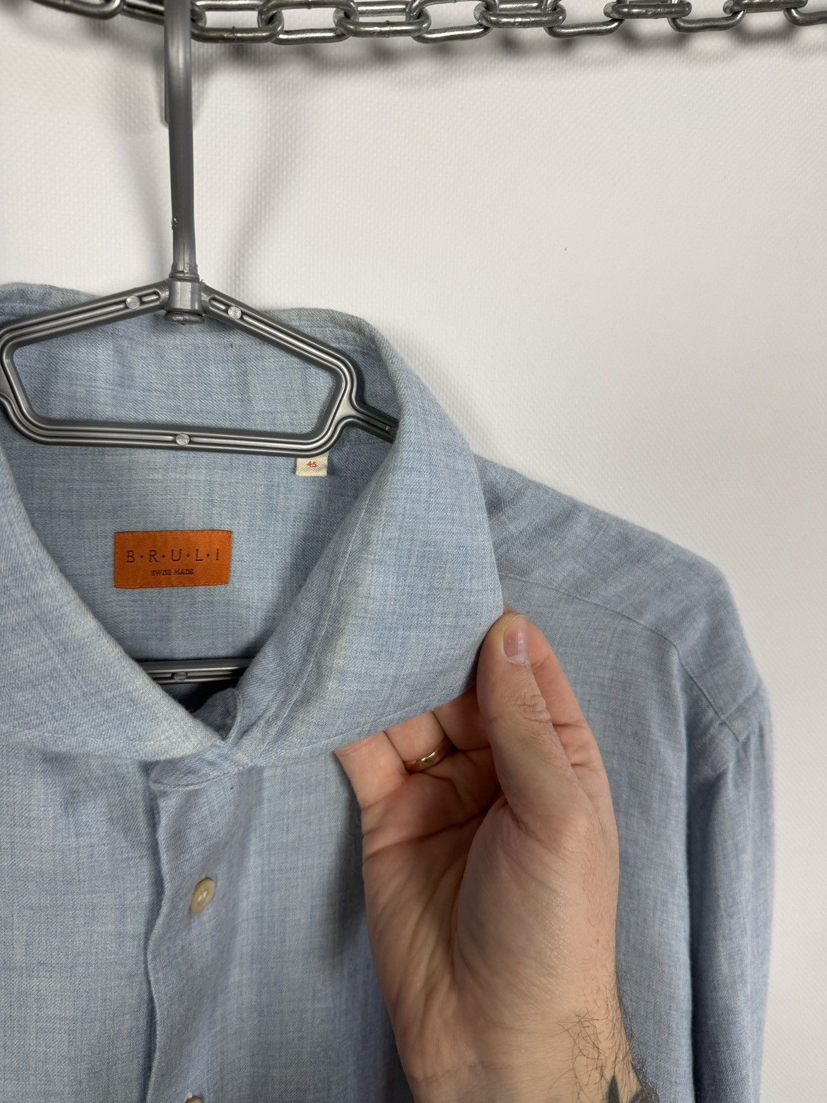 Other BRULI Swiss Made Long Sleeve Shirt Button Up Cotton / Wool Size US XL / EU 56 / 4 - 15 Thumbnail