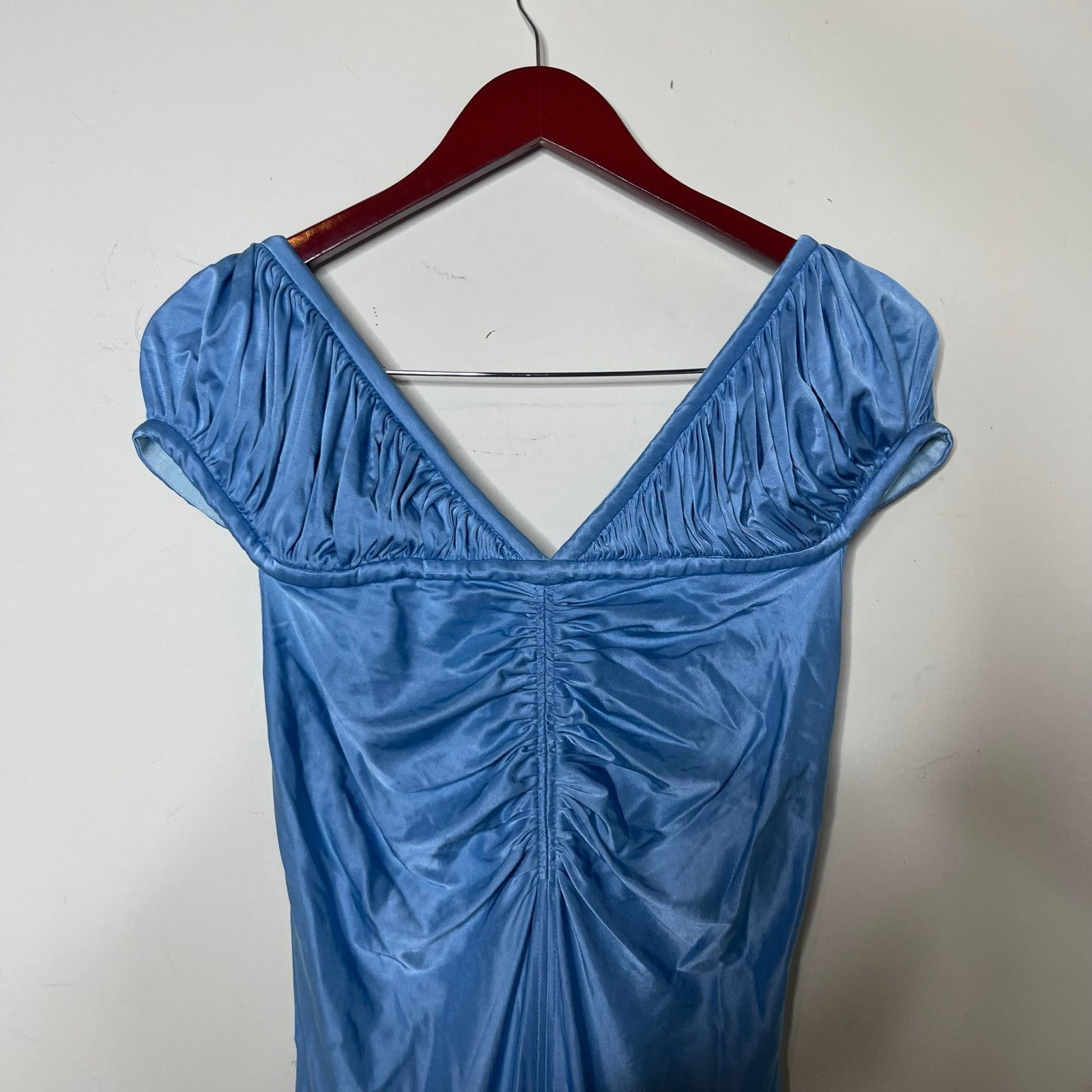 Paco Rabanne Paco Rabanne Blue Metallic Puff Sleeve Ruffle Hem Mini Dress Size L / US 10 / IT 46 - 5 Thumbnail