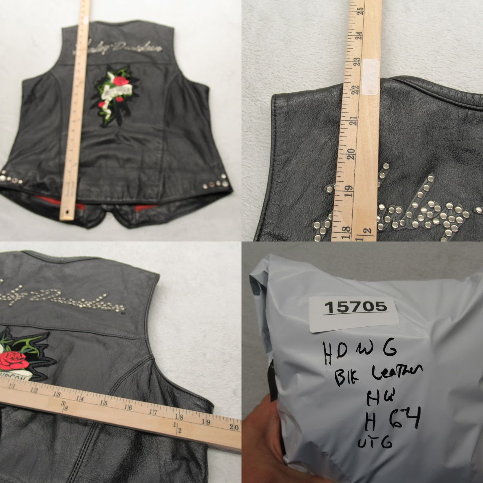 Harley Davidson VINTAGE Harley-Davidson Vest Women Large Black Leather Biker Motorcycle Full Zip Studded Embroidered Size L / US 10 / IT 46 - 9 Thumbnail