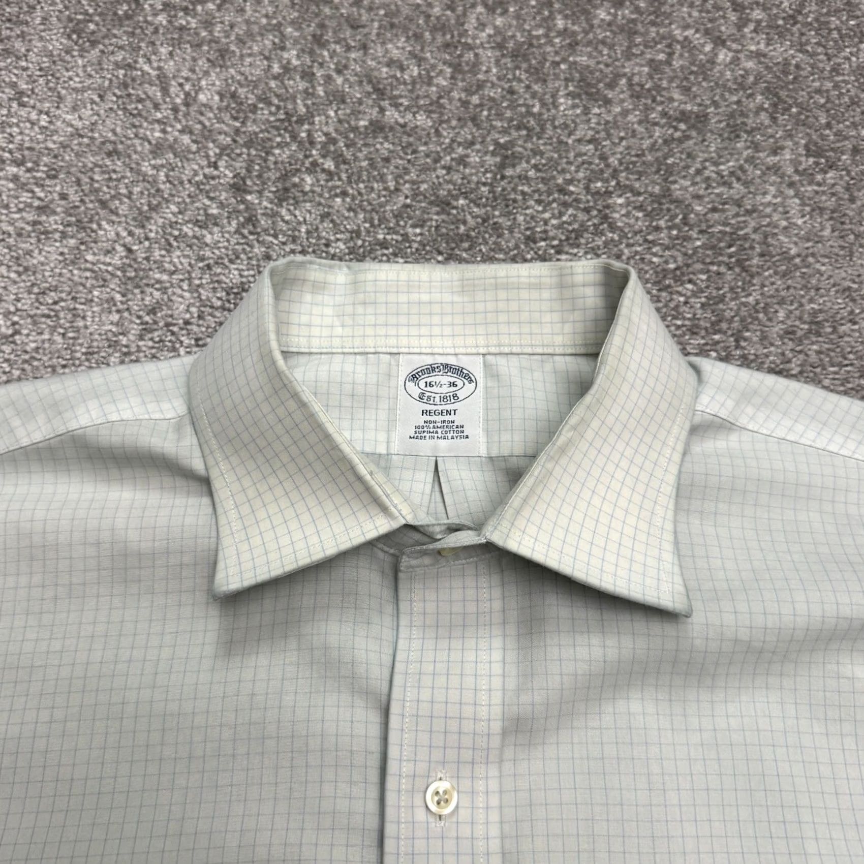 Brooks Brothers Brooks Brothers Dress Shirt Mens 16.5/36 Blue White Check Cotton Non-Iron Regular Size 46R - 5 Thumbnail