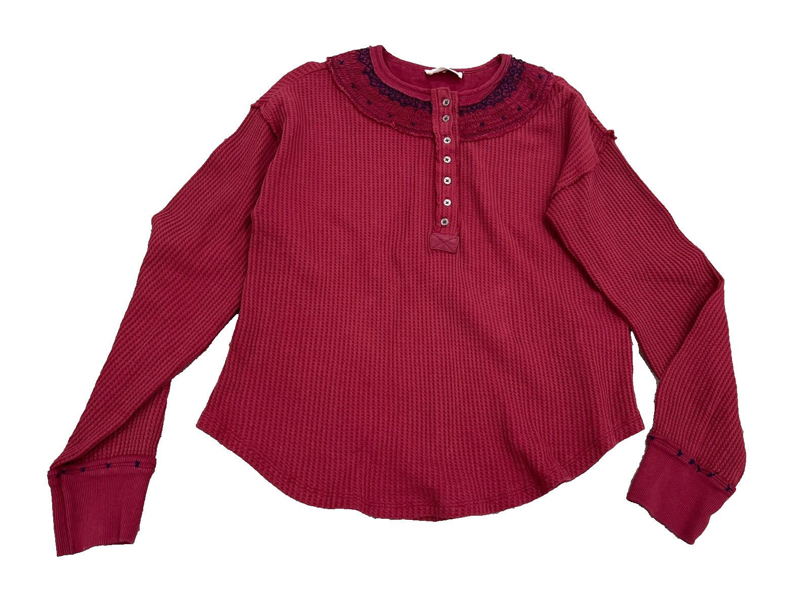 Free People Free People Holly Henley Tunic Thermal Embroidered Top Red S Size S / US 4 / IT 40 - 2 Thumbnail
