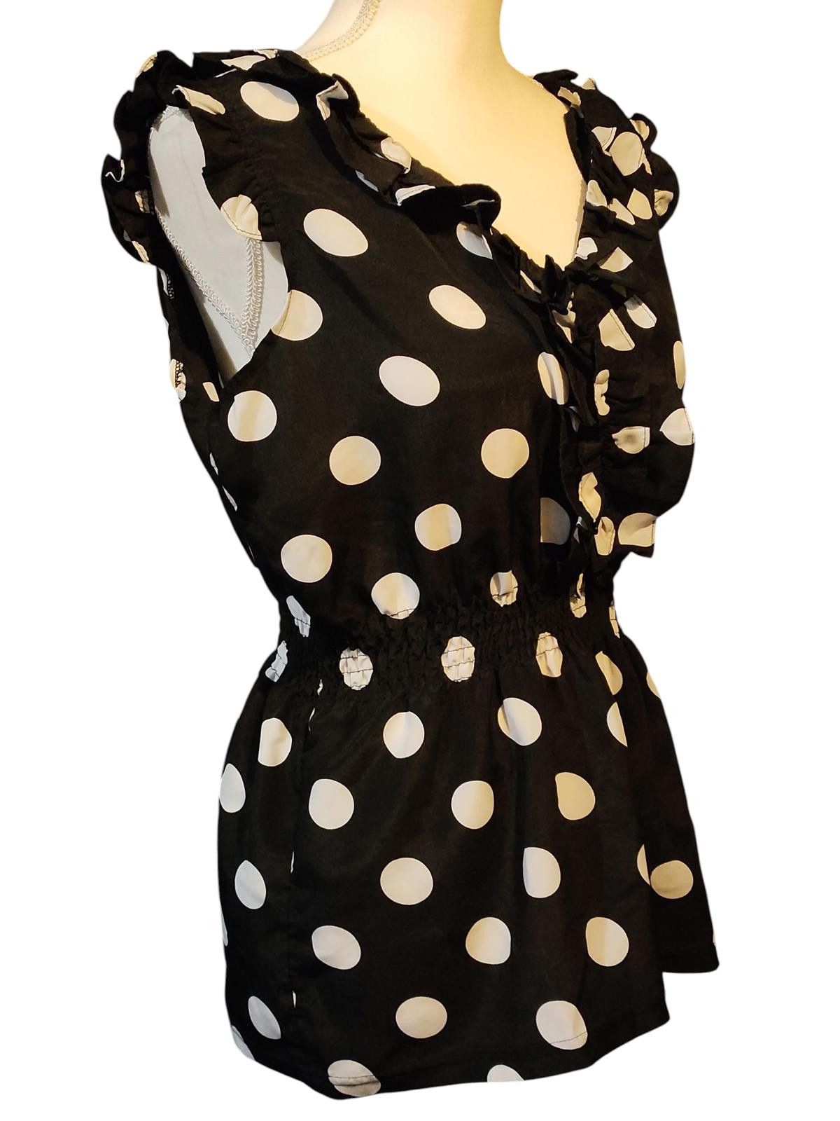 Designer Zoe Sundae Polka Dot Ruffle Sleeveless Women's Top Size L / US 10 / IT 46 - 4 Thumbnail