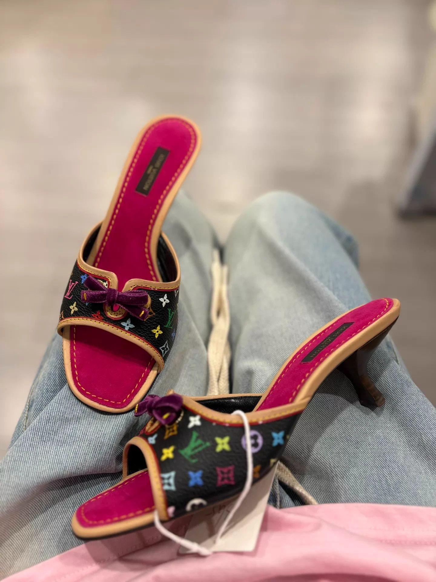 Louis Vuitton LV Rare Black Multicolor Half-Low Heel Sandal NOS 36.5 Size US 6 / IT 36 - 4 Thumbnail