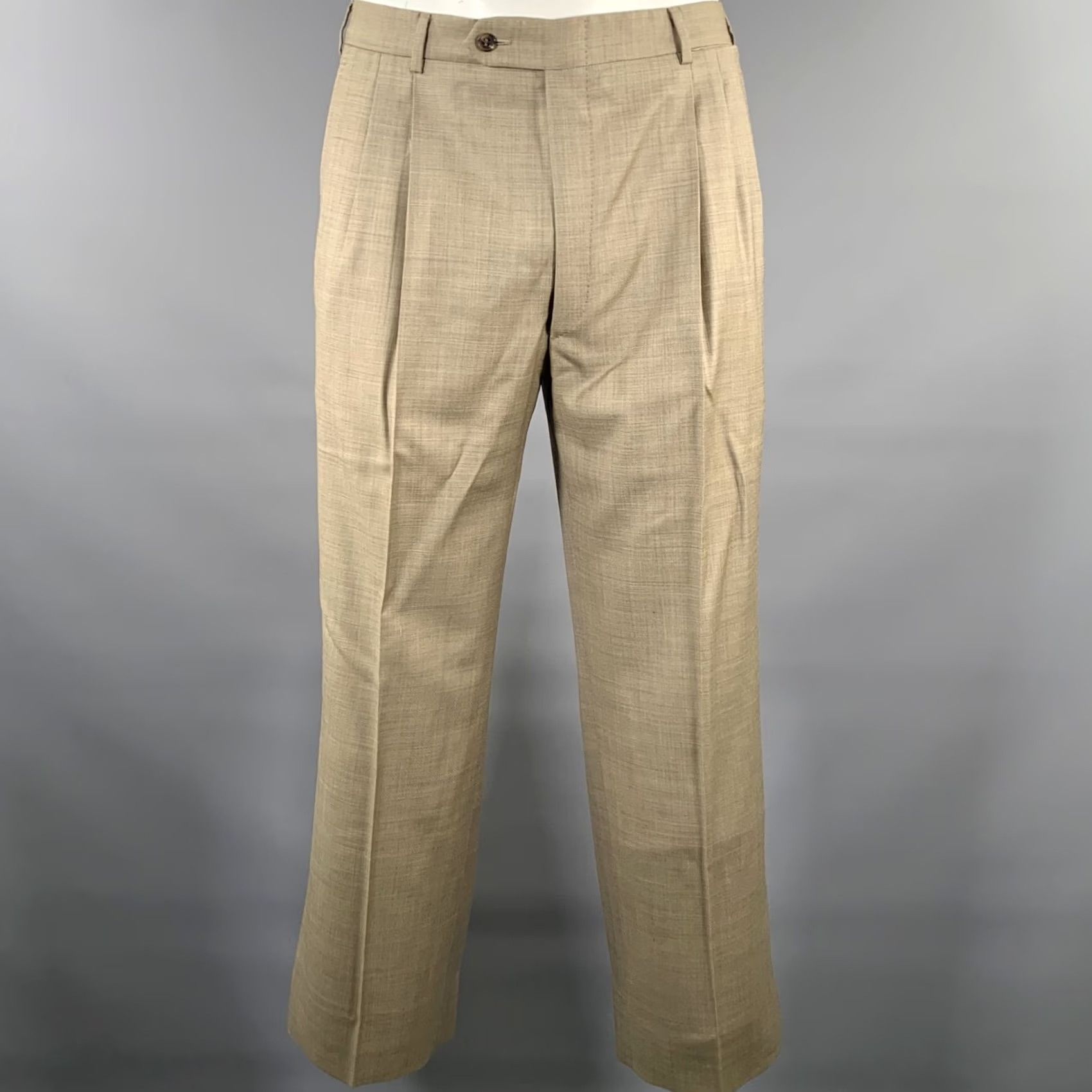 Vintage BELVEST Suit Khaki Brown Woven Wool Notch Lapel Size 44 Mens Size 38R - 4 Thumbnail