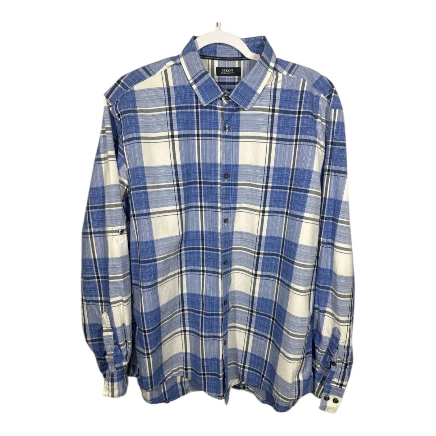 Alfani Alfani Mens Blue Plaid Casual Button Down Size XL Size US XL / EU 56 / 4 - 1 Thumbnail