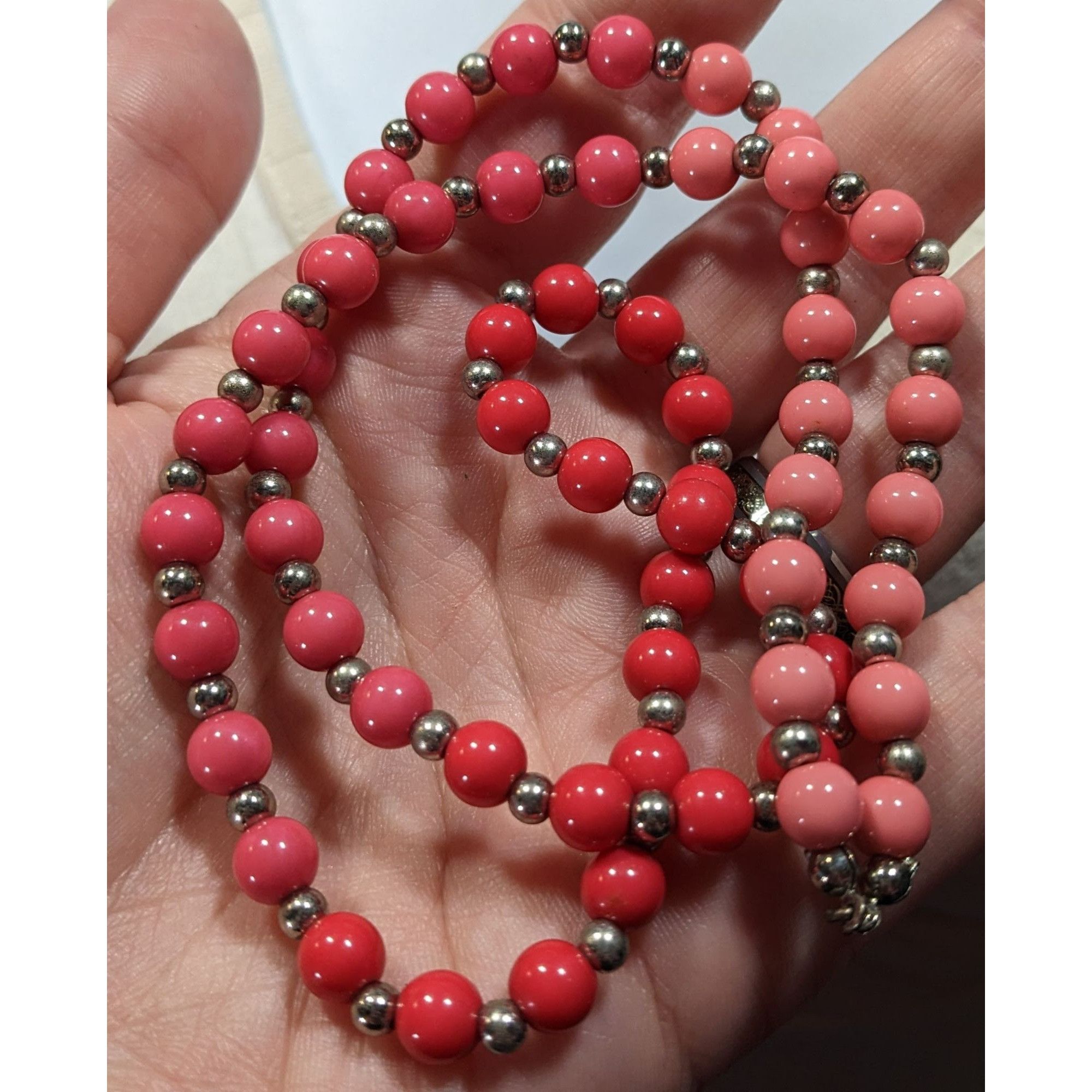 Other Vintage Pink And Red Beaded Necklace With Silver Tone Accent Size ONE SIZE - 3 Thumbnail