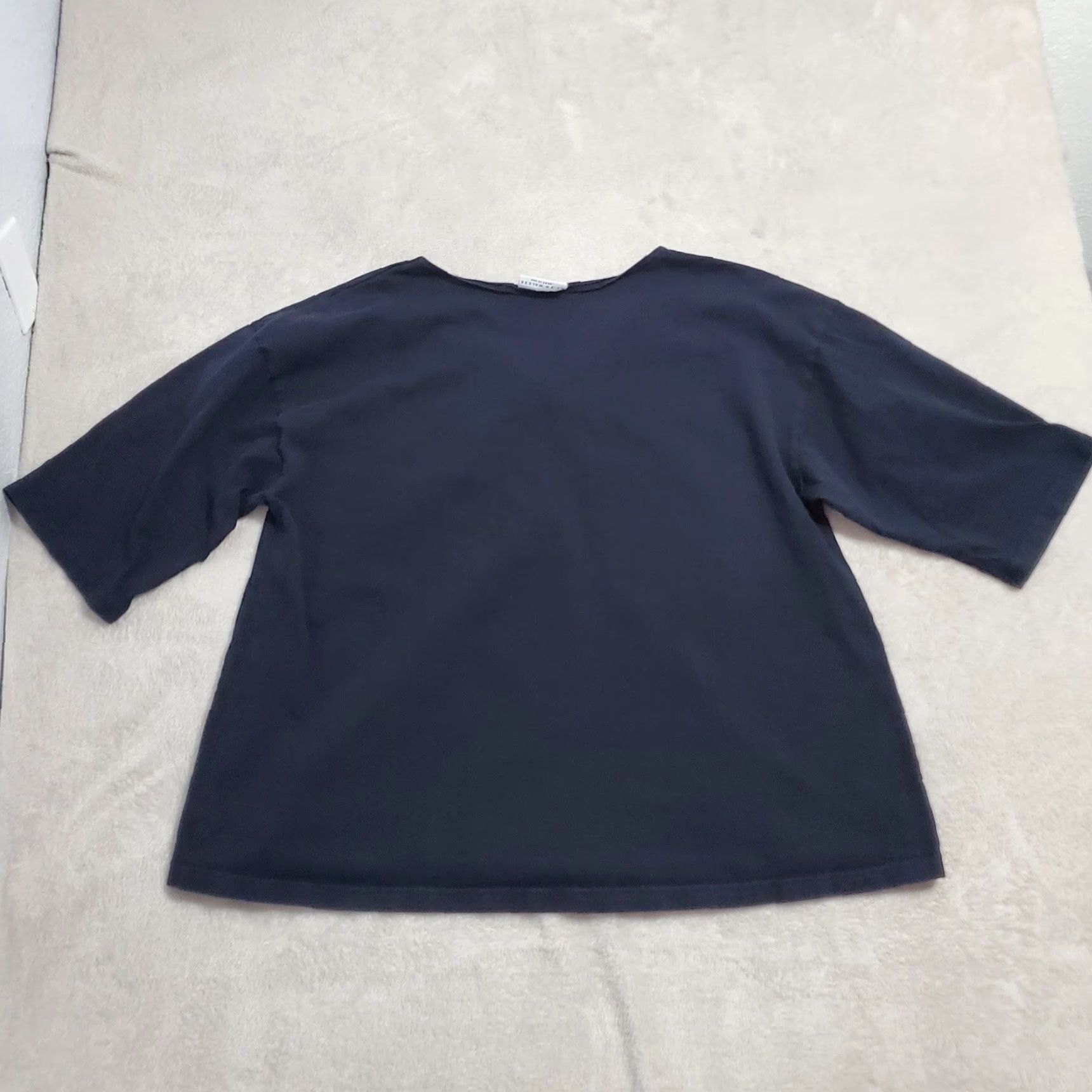 Vintage Bryn Walker Tunic Top Women XXL Black V Neck Cotton Pouch Pocket Half Sleeve Bohemian Minimalist Lagenlook Pullover Casual Shirt" Size XXL / US 16-18 / IT 52-54 - 2 Thumbnail
