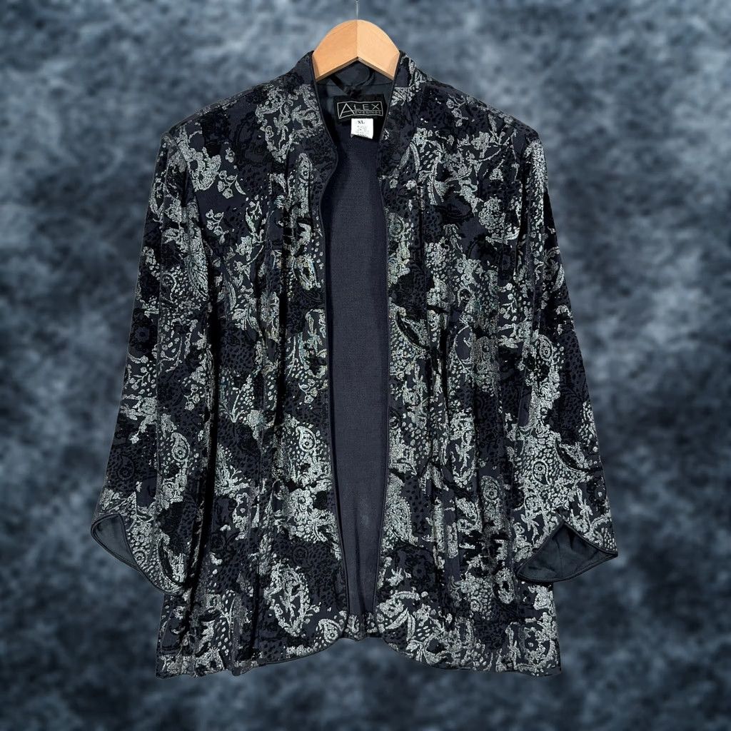 Alex Evenings VINTAGE Alex Evenings Jacket Womens XL Black Floral Metallic Open Front Formal Cardian Size XL / US 12-14 / IT 48-50 - 1 Thumbnail