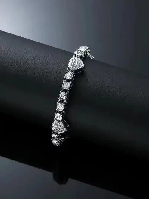 Jewelry × Vintage Retro Punk Rhinestone Heart Bracelet Chain Size ONE SIZE - 3 Thumbnail