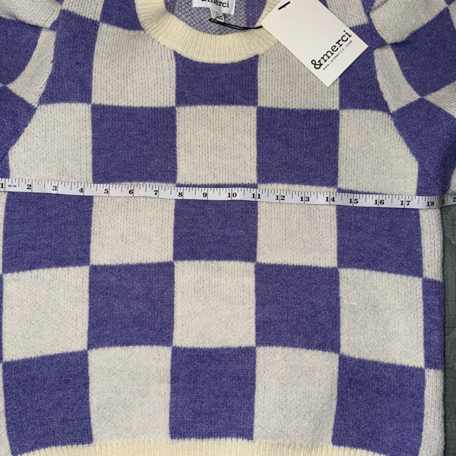 Other &Merci Women’s Purple Checkered Puff Sleeved Sweater Sz L Size L / US 10 / IT 46 - 10 Thumbnail