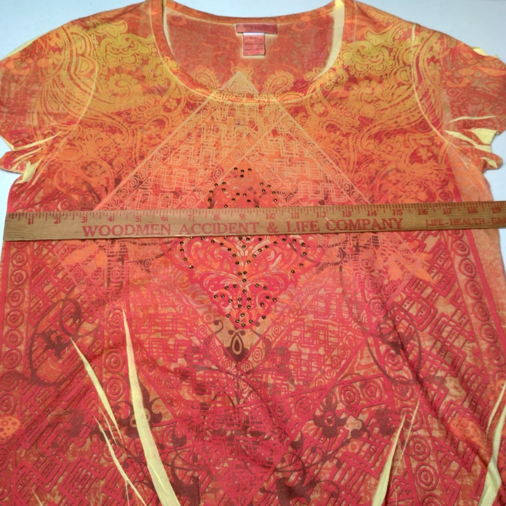 Vintage Loop 18 Shirt 9/11 Orange Yellow Graphic Geometric Print Studded Vintage Y2K Size US M / EU 48-50 / 2 - 3 Thumbnail