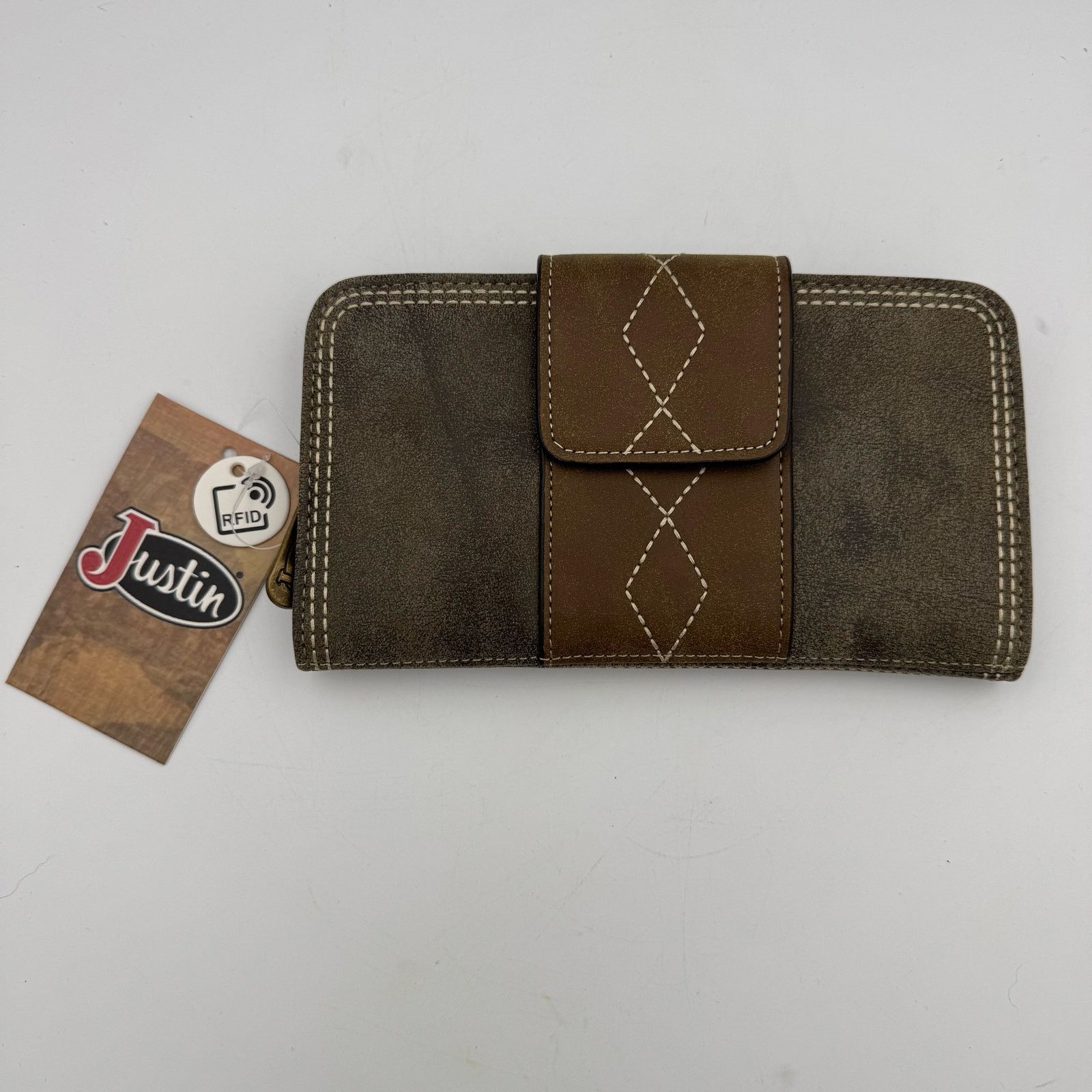 Justin Justin RFID Western Wallet Brown Tan Diamond Stitch Bifold Size ONE SIZE - 1 Thumbnail