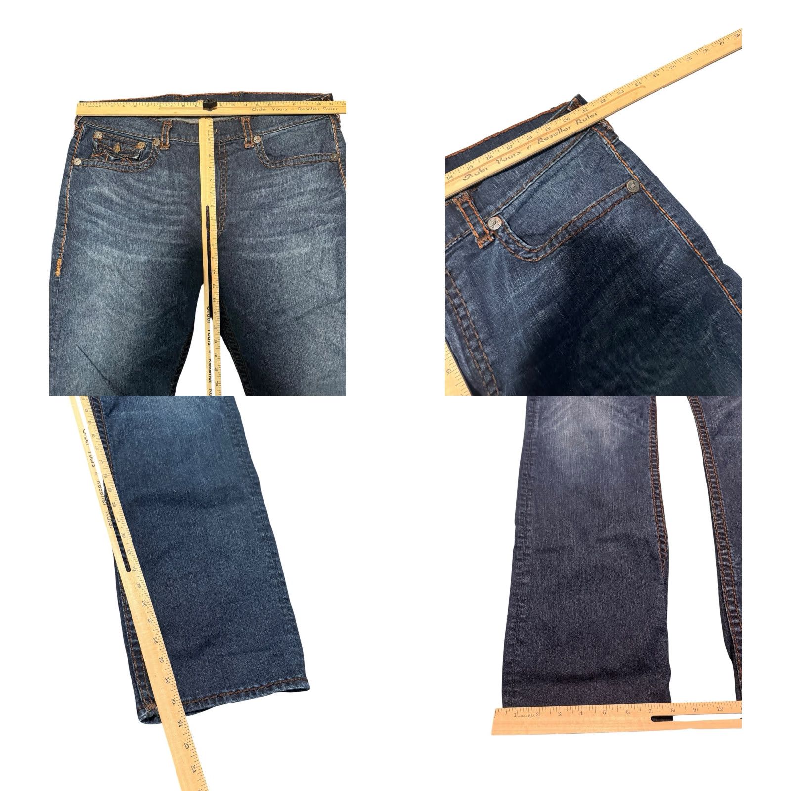 True Religion VINTAGE True Religion Ricky Jeans Mens 44x32 Blue Straight Baggy Thick Stitch Distressed 5-Pocket Zipper Pocket USA Slim? Size US 44 / EU 60 - 10 Thumbnail