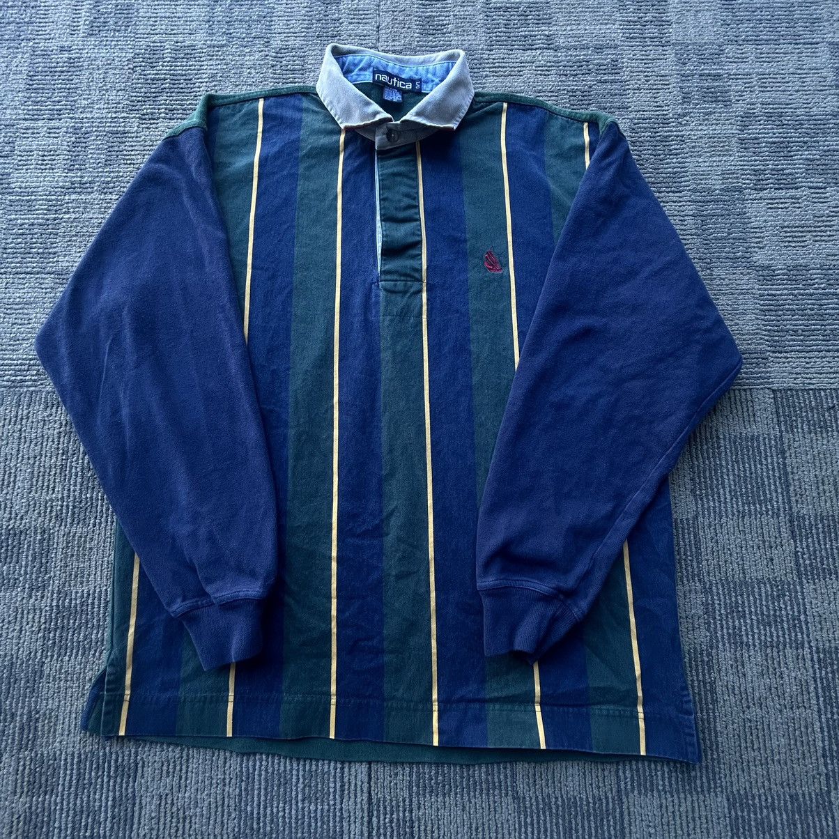 Nautica Vtg 90’s Nautica Striped Mavy Blue Rugby Polo Shirt Size US L / EU 52-54 / 3 - 1 Thumbnail