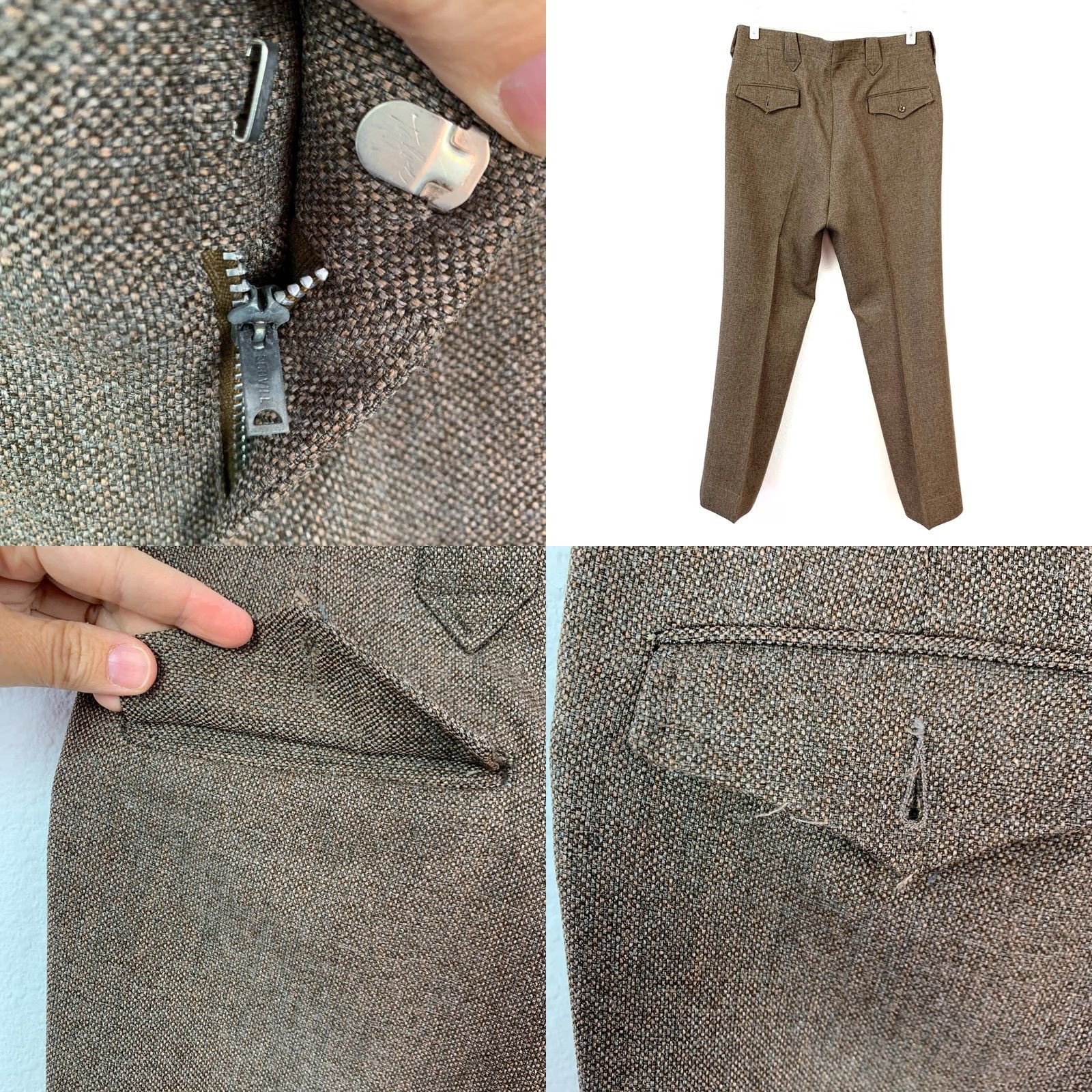 Vintage Vintage American Craftsman Brown 3 Piece Suit Jacket Vest Pants Hanger Rockabilly Mens 1980s Size 40R - 10 Thumbnail