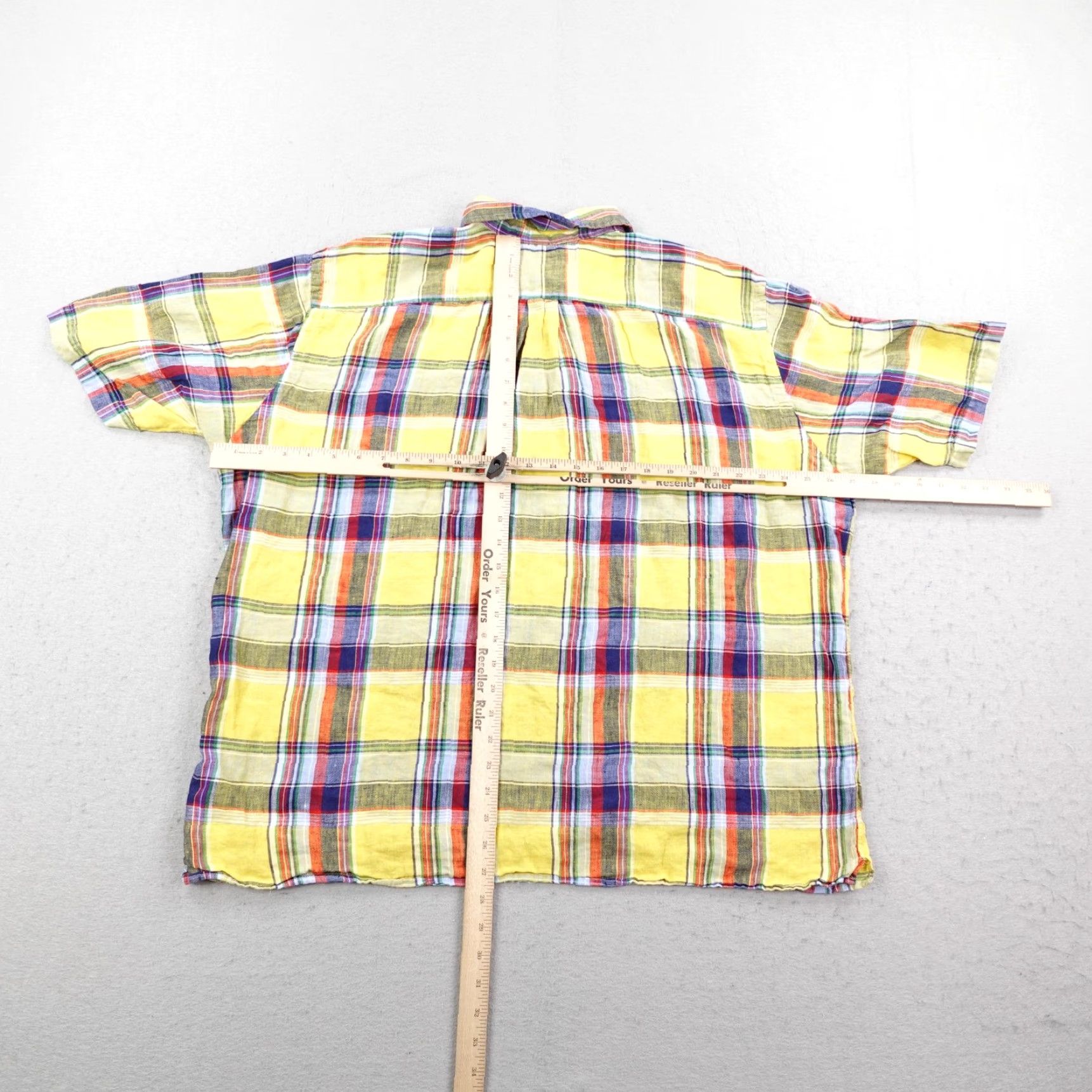 Ralph Lauren Ralph Lauren Button-Up Shirt Men XLT Tall Yellow Blue Plaid Linen Short Sleeve Classic Preppy Size US XL / EU 56 / 4 - 5 Thumbnail