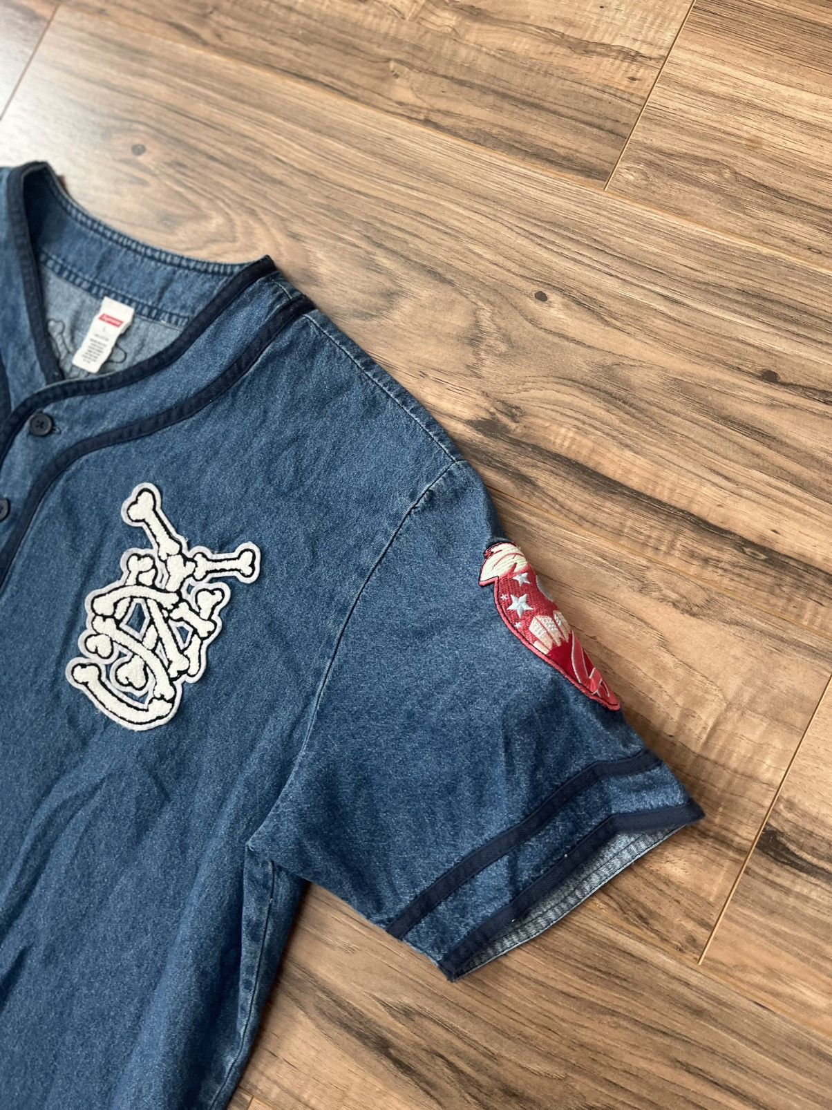 Supreme Supreme Patches Denim Baseball Jersey Size US L / EU 52-54 / 3 - 14 Thumbnail