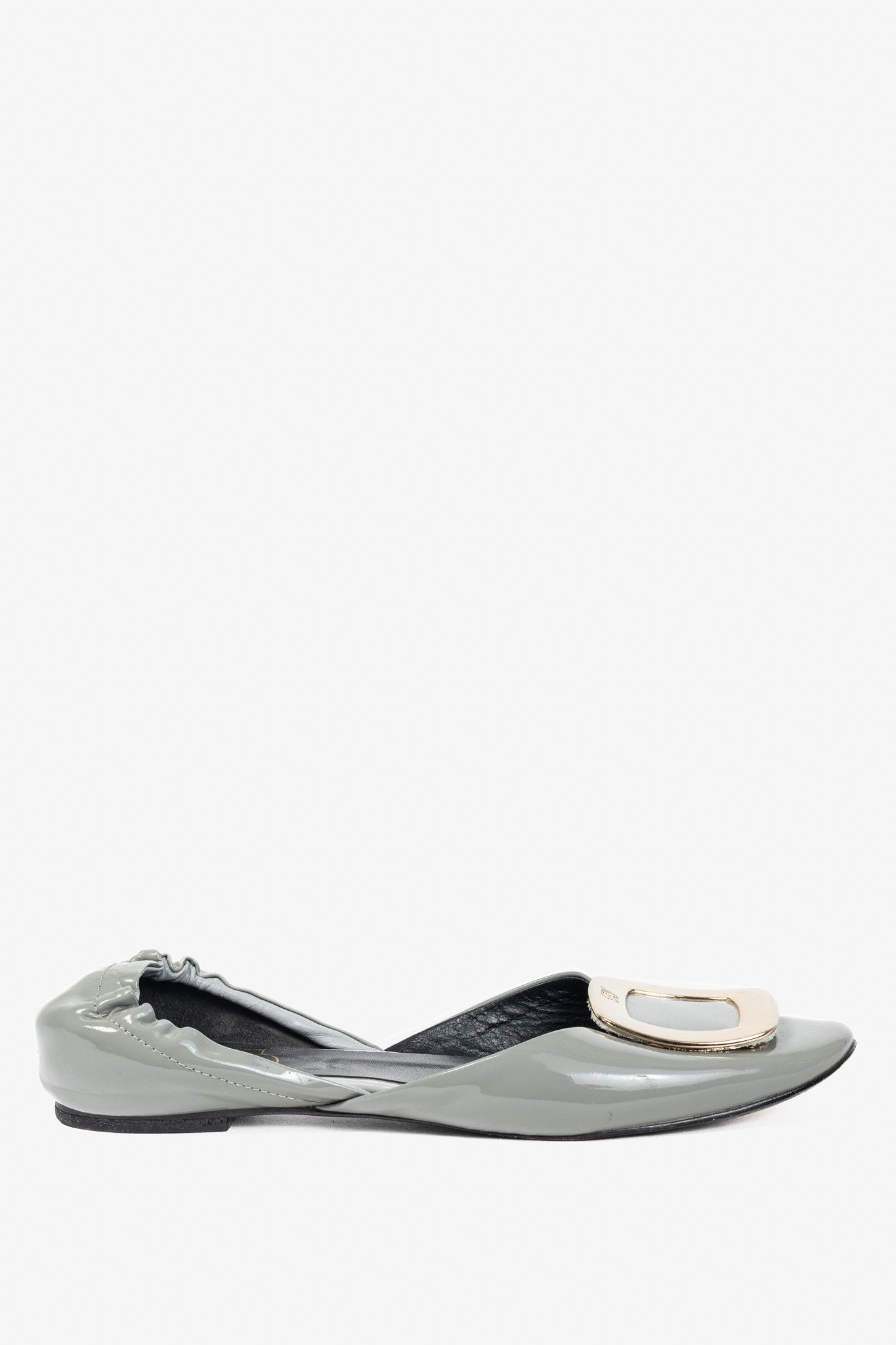 Roger Vivier Roger Vivier Chips Grey Patent Leather Buckle Scrunch Flats Size US 6.5 / IT 36.5 - 2 Thumbnail