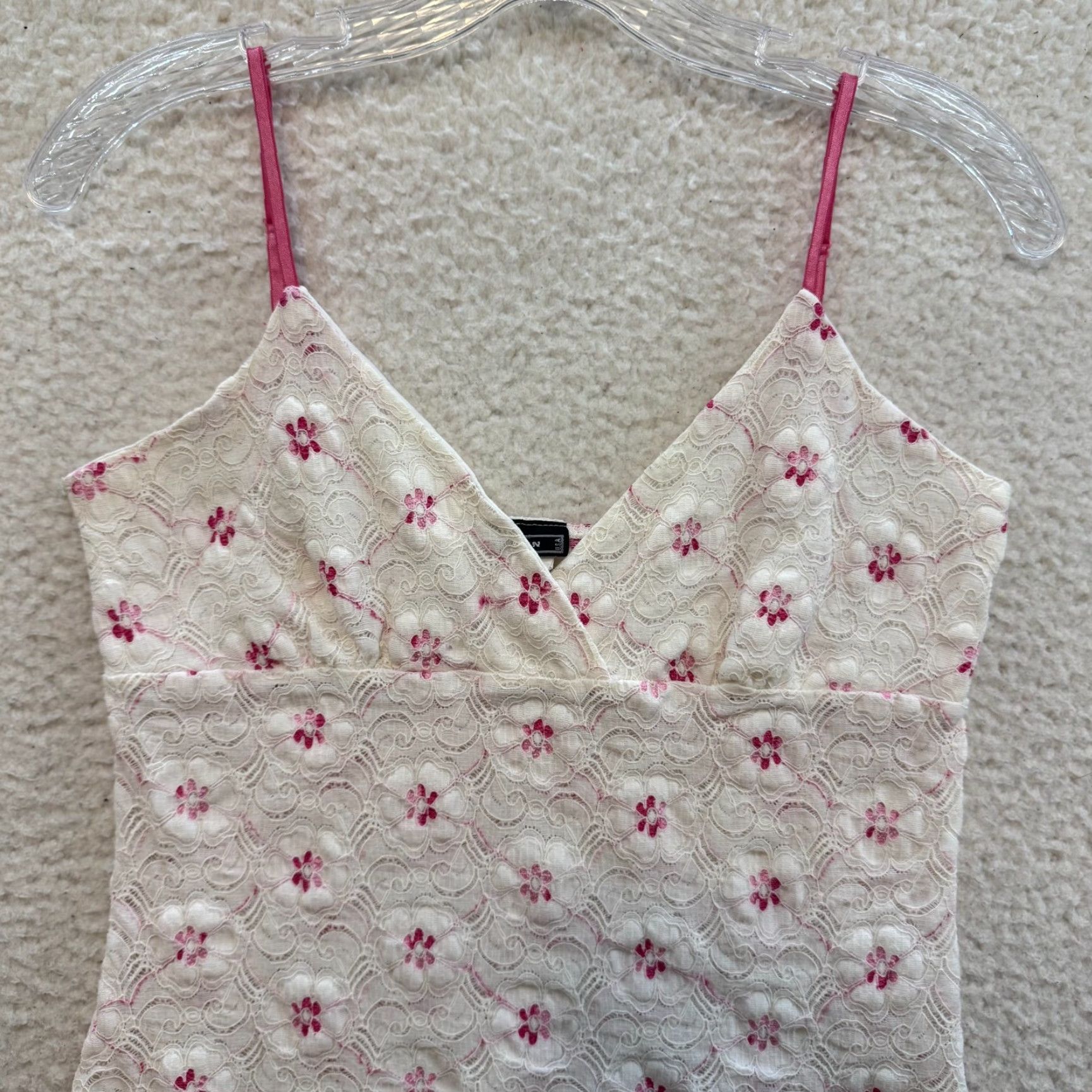 Pinko VINTAGE 90s Y2K Camisole Tank Top White Pink Ditsy Floral Lace Boho Fairy Shirt M Womens Size M / US 6-8 / IT 42-44 - 3 Thumbnail