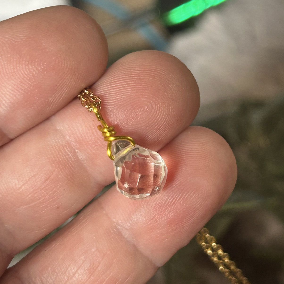 Handmade Handcrafted faceted teardrop clear glass crystal necklace Size ONE SIZE - 1 Thumbnail