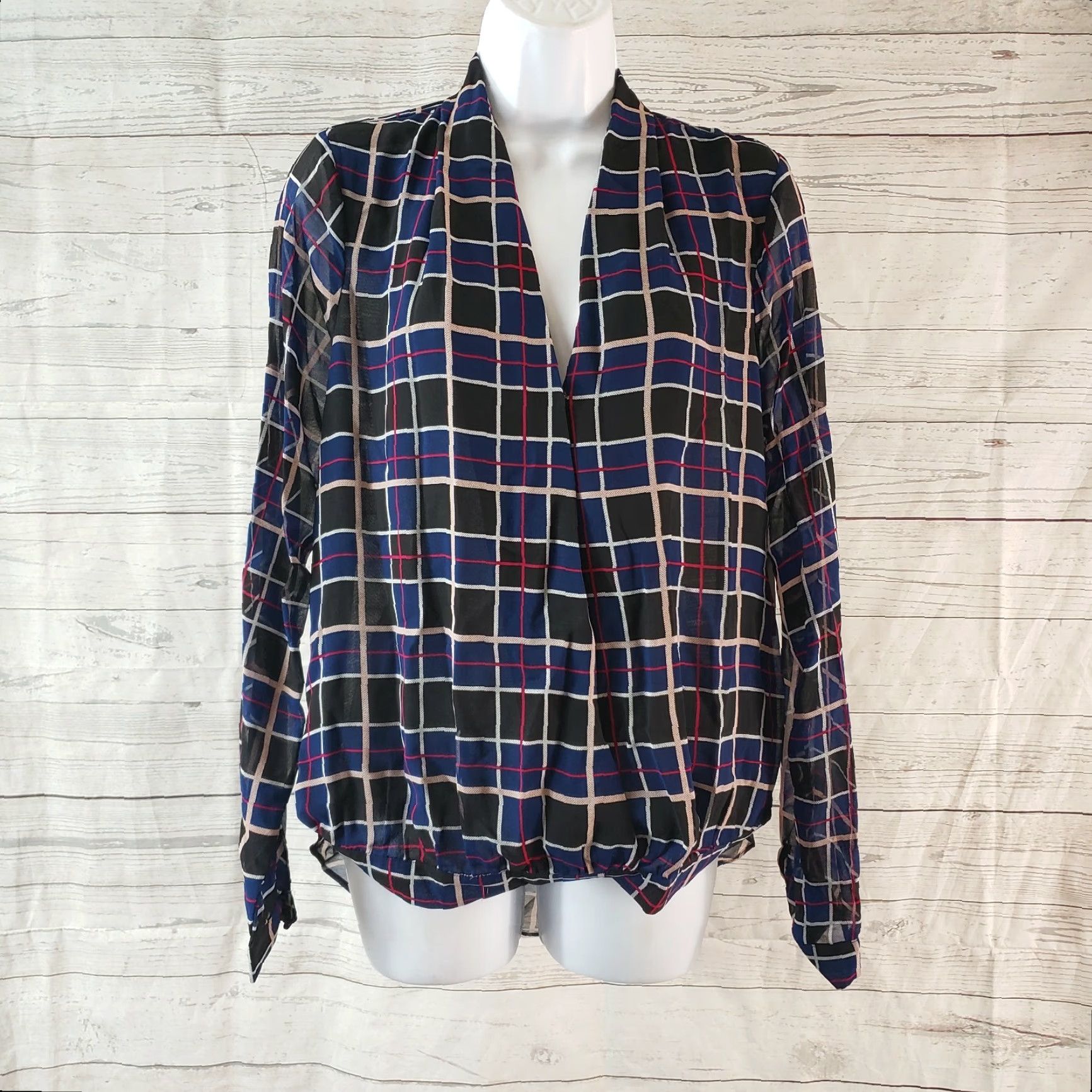 Vintage Lovers + Friends Blouse Womens Get Down M Black Sheer V-Neck Long Sleeve Size M / US 6-8 / IT 42-44 - 2 Thumbnail