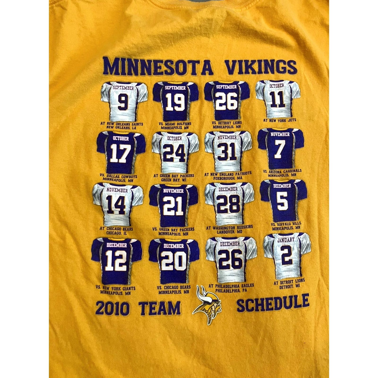 Reebok VINTAGE Reebok Minnesota Vikings BIG PAPA 2010 Team Schedule T-Shirt XXL Yellow Men Short Sleeve Crew Neck Football NFL Size US XXL / EU 58 / 5 - 6 Thumbnail