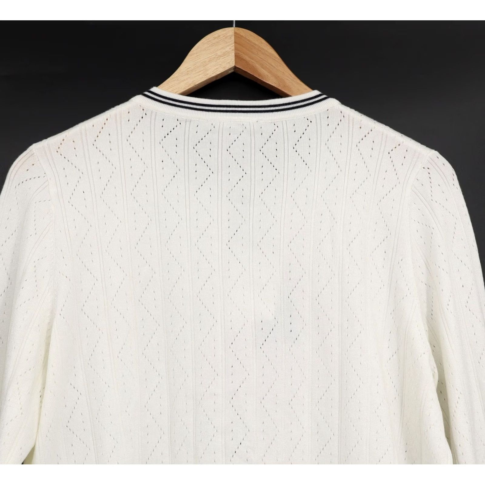 Adrianna Papell Adrianna Papell Women's Sweater Cardigan Ivory White Trim Tipped Pointelle L NEW Size L / US 10 / IT 46 - 4 Thumbnail