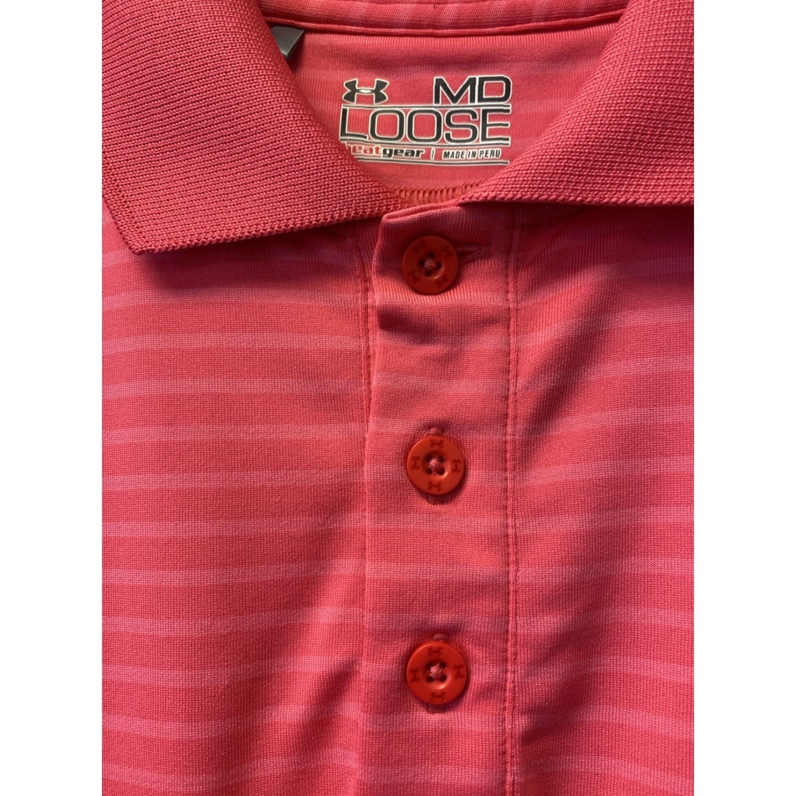 Under Armour Under Armour Polo Shirt Mens Large Magenta Striped HeatGear Short Sleeve Collared Button Logo Lightweight Athletic Golf Tennis Walking Size US L / EU 52-54 / 3 - 4 Thumbnail