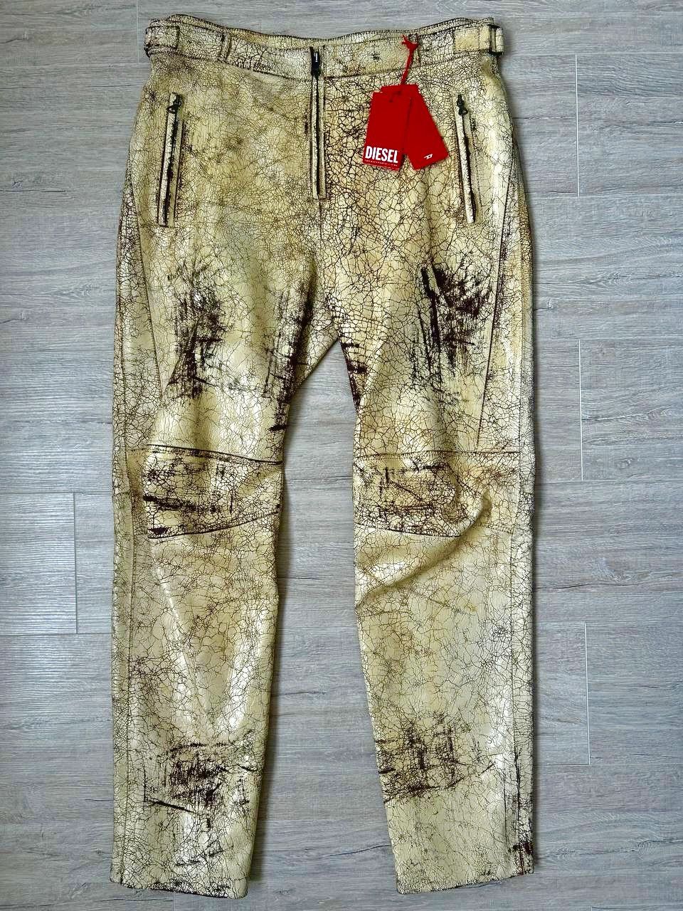 Diesel DIESEL P-ALAN CRACKED GOLD COATED DISTRESSED LEATHER PANTS Size US 36 / EU 52 - 2 Thumbnail