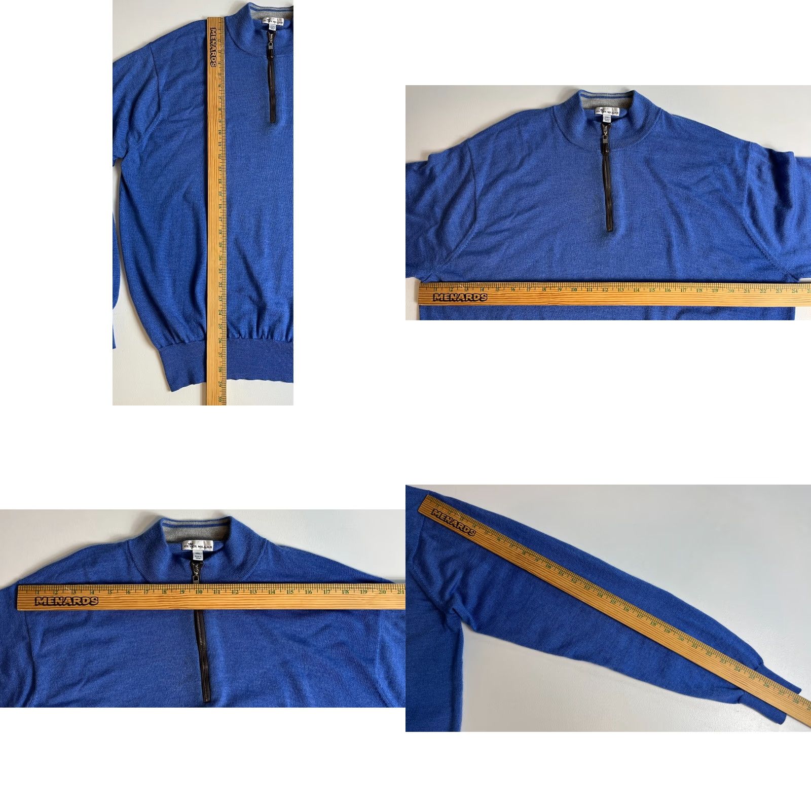 Peter Millar Peter Millar Nappa Trimmed 1/4 Zip Sweater Merino Wool Silk Blue 2XL Mens Size US XXL / EU 58 / 5 - 9 Thumbnail