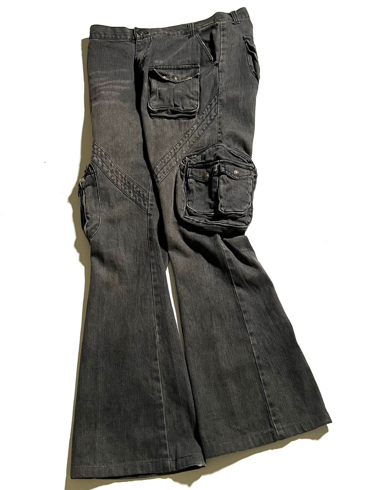 Japanese Brand Y2K Slow Hand Jam Black Cargo Flare Jeans Size US 34 / EU 50 - 11 Thumbnail
