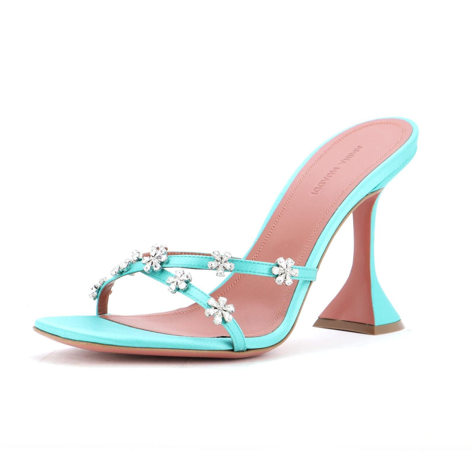 image of Amina Muaddi Women's Lily Heel Shoesed Sandals Satin None in Green (Size 9)