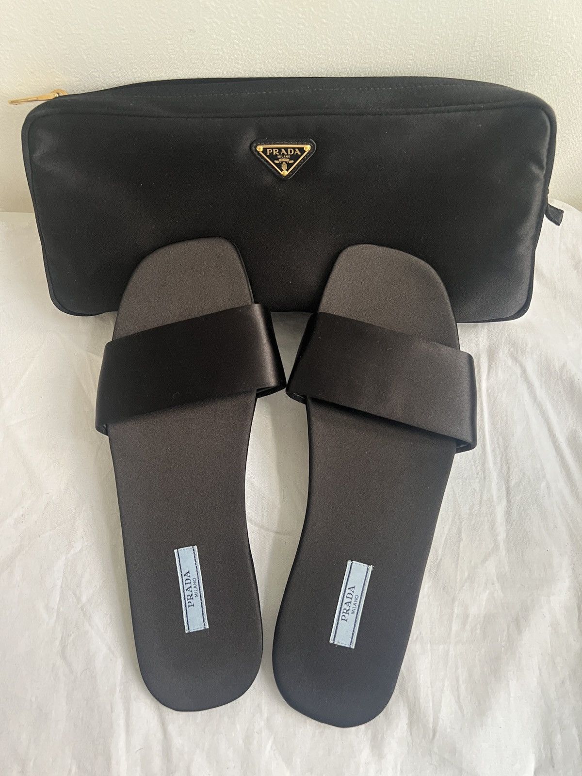 Prada 🔥 Prada silk travel mules slide in slippers with pouch Size US 6 / EU 39 - 4 Thumbnail