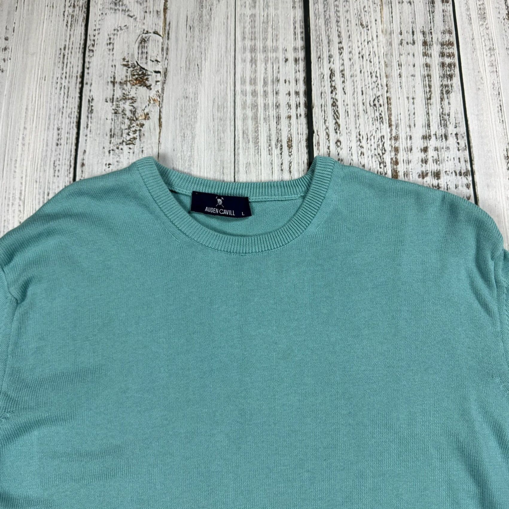 Vintage AUDEN CAVILL Men's Large Seafoam Blue Pullover Crewneck Sweater - 100% Cotton, Dressy, Sailing Size US L / EU 52-54 / 3 - 2 Thumbnail