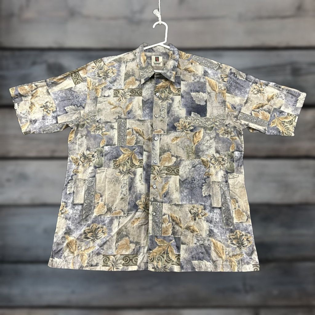 Tori Richard Tori Richard Shirt Mens XL Beige Blue Floral Leaves Tropical Hawaiian Honolulu Button-Up Short Sleeve Pockets Multicolor Size US XL / EU 56 / 4 - 1 Thumbnail