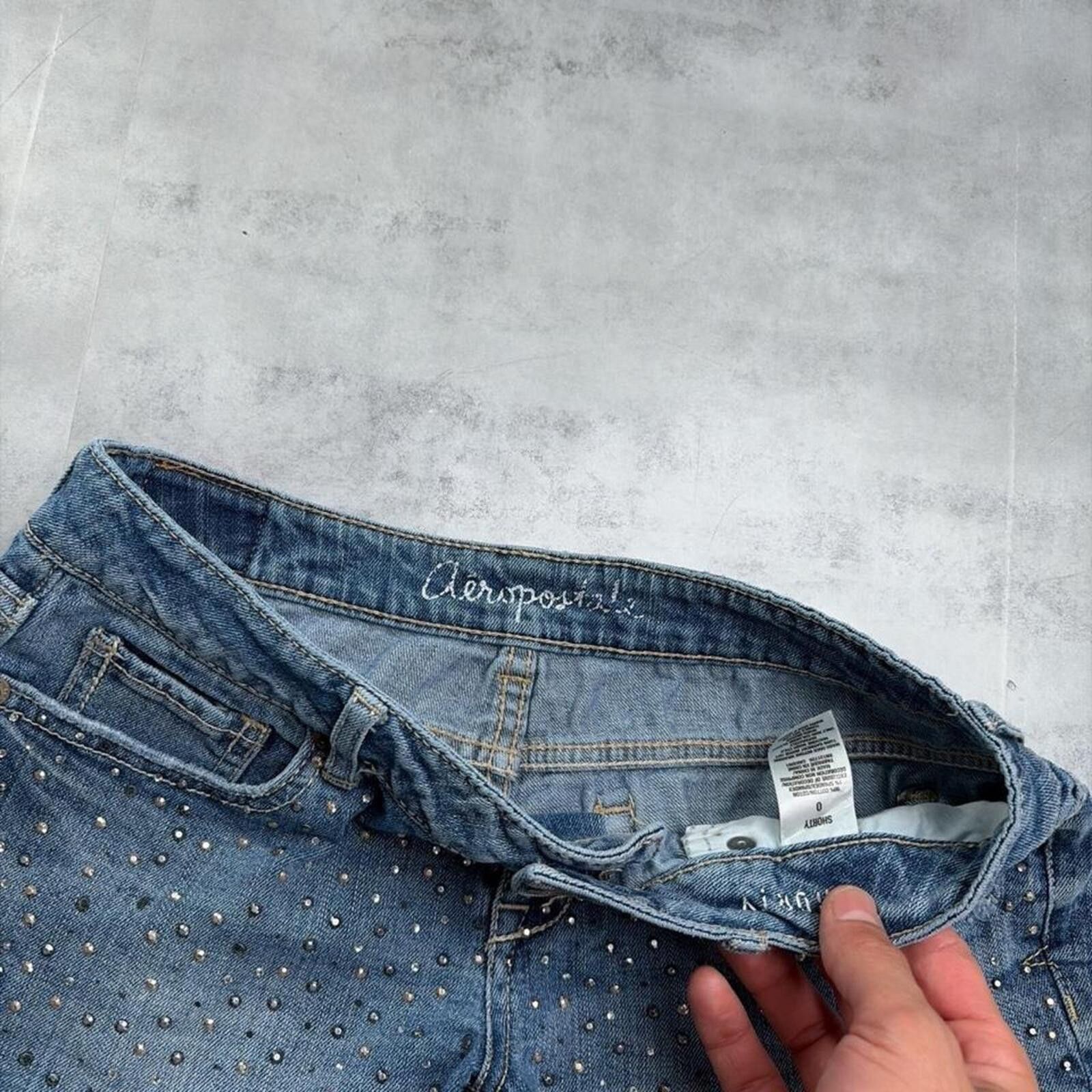Aeropostale Y2K Blue Aeropostale Grunge Embellished Mini Denim Shorts Size 25" / US 0 / IT 36 - 4 Thumbnail