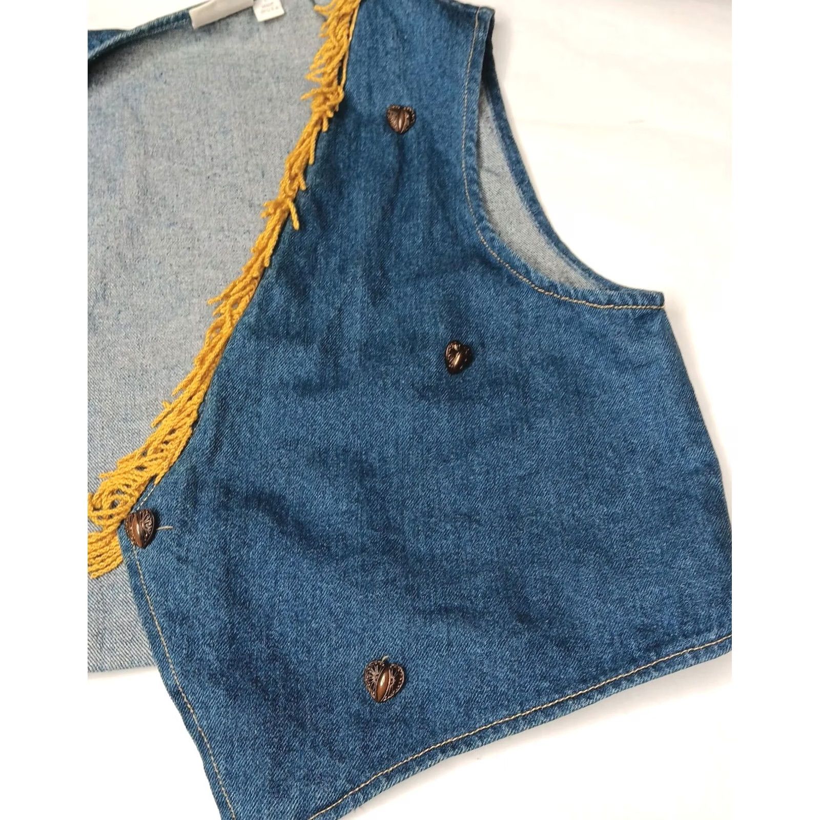 Cherokee VINTAGE Cherokee Western Vest Women Fringe Denim Blue Large L Sleeveless Buttoned Vest Size L / US 10 / IT 46 - 6 Thumbnail